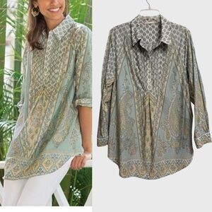 Soft Surroundings Tabitha Floral/Paisley Tunic Top Women's Size 1X Boho Feminine